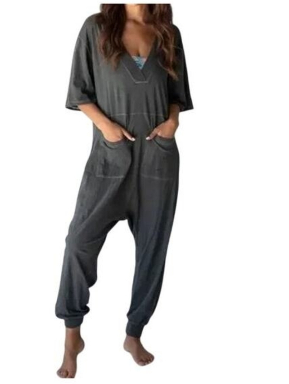 Natural Life Green Gray Charlie Oversized Jumpsuit Romper Size Medium